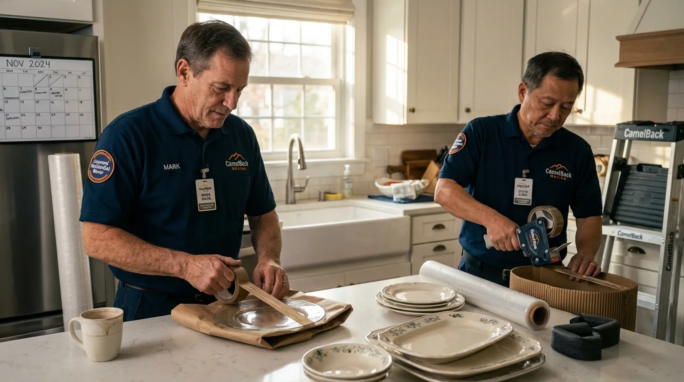 Professional crew packing kitchen dishware in Petersburg, IN